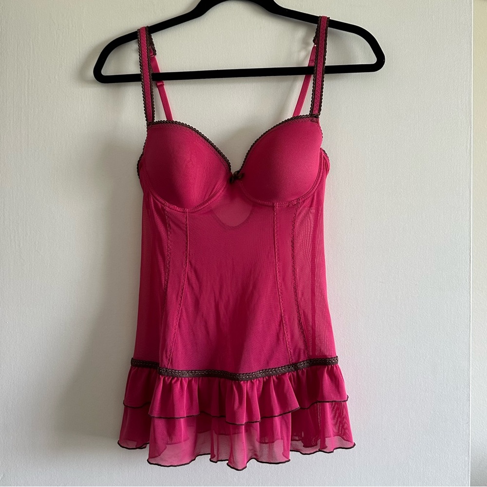 Rampage Intimates Pink Y2K Bustier Lingerie Sheer Lace Top Size Medium EUC